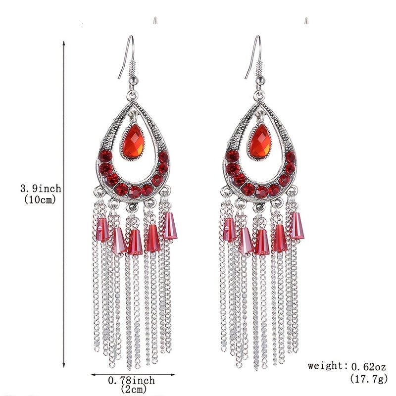 Brilho e Sofisticação em Cada Detalhe! ✨Brincos Elegantes Boho-Chic – Multi camadas de cristal e strass, com design em formato de gota e franjas em corrente. Uma joia delicada em liga metálica para mulheres que amam