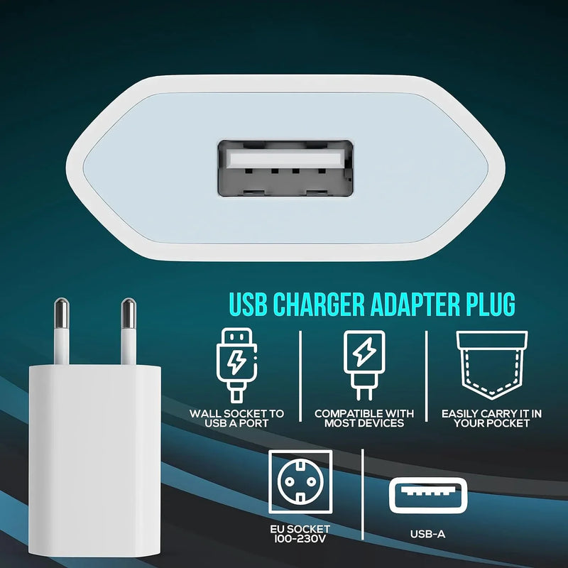 🔌 Carregador USB 5V 1A  Portátil e Eficiente 🔌
✅ Kit com 2 a 5 Peças – Ideal para Viagem!
⚡ Compatível com iPhone XS Max e Outros Celulares
🔹 Plug UE  Compacto e Durável