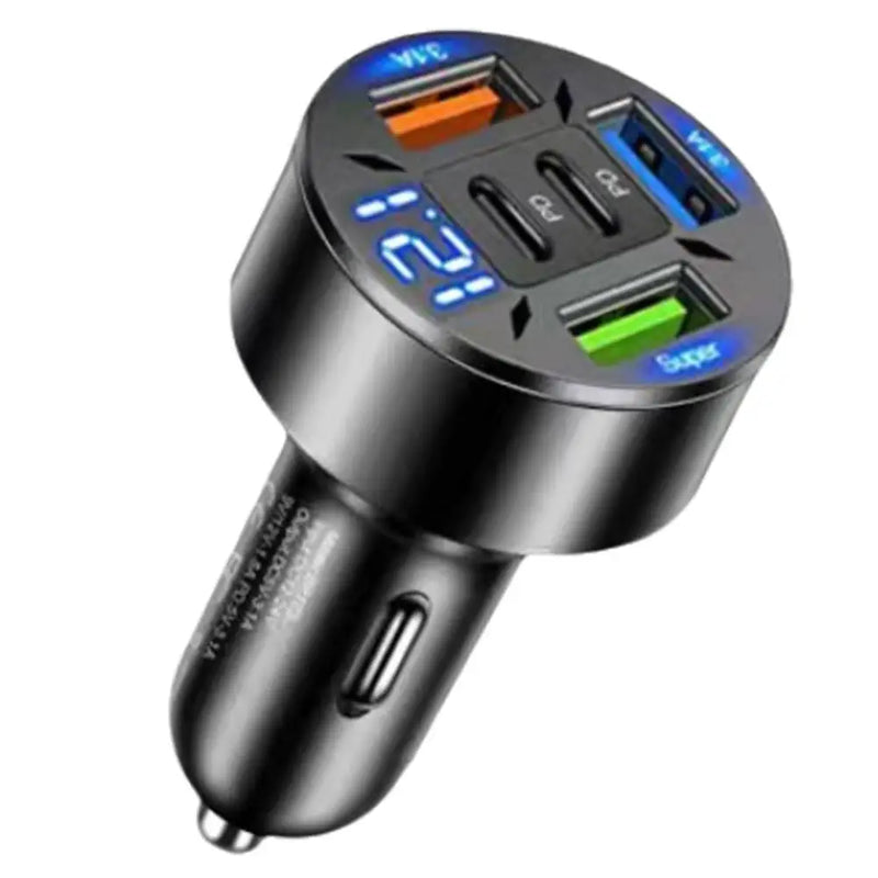 Carregador Veicular 250W – 5 Portas USB-C e QC3.0 – Carregamento Rápido para iPhone e Outros Dispositivos