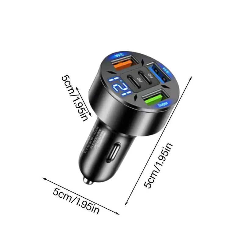 Carregador Veicular 250W – 5 Portas USB-C e QC3.0 – Carregamento Rápido para iPhone e Outros Dispositivos