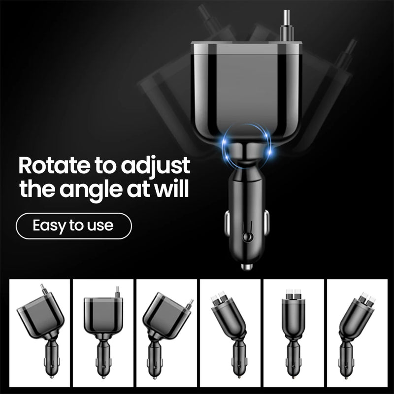 Carregador Veicular Retrátil Elough – 5 em 1 com Carregamento Rápido e 2 Portas Type-C
