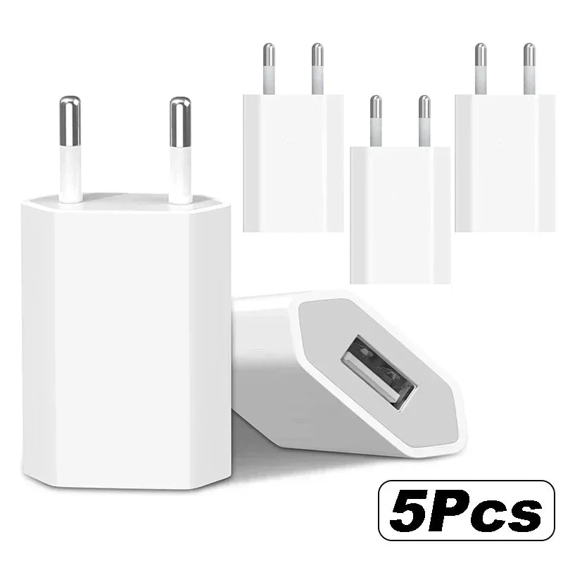 🔌 Carregador USB 5V 1A  Portátil e Eficiente 🔌
✅ Kit com 2 a 5 Peças – Ideal para Viagem!
⚡ Compatível com iPhone XS Max e Outros Celulares
🔹 Plug UE  Compacto e Durável