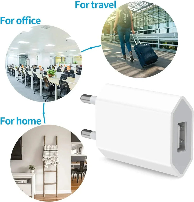 🔌 Carregador USB 5V 1A  Portátil e Eficiente 🔌
✅ Kit com 2 a 5 Peças – Ideal para Viagem!
⚡ Compatível com iPhone XS Max e Outros Celulares
🔹 Plug UE  Compacto e Durável