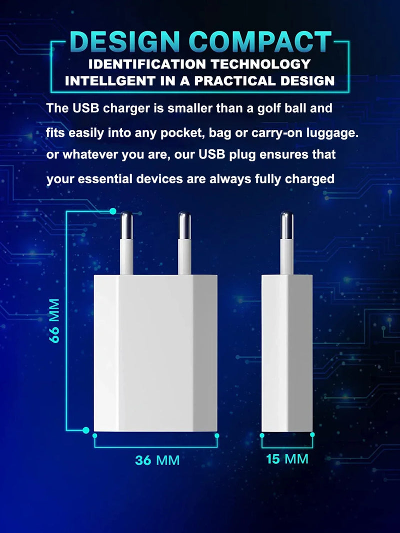 🔌 Carregador USB 5V 1A  Portátil e Eficiente 🔌
✅ Kit com 2 a 5 Peças – Ideal para Viagem!
⚡ Compatível com iPhone XS Max e Outros Celulares
🔹 Plug UE  Compacto e Durável